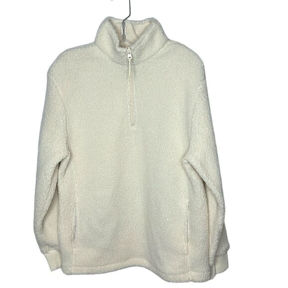 Old Navy Sherpa Teddy Bear Cream Quarter Zip Sweater. Size Medium. Unisex. - Picture 1 of 6